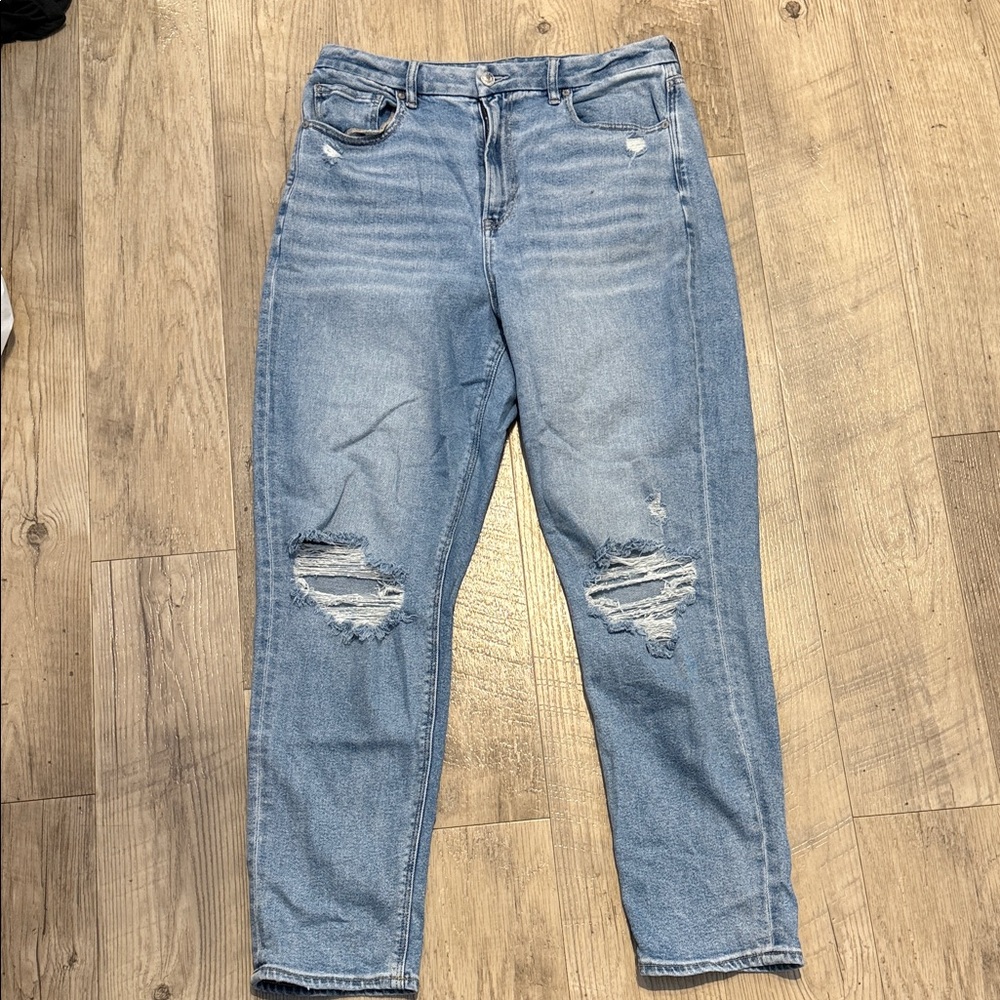 High-Rise Light Blue Ripped Women's Mom Jeans